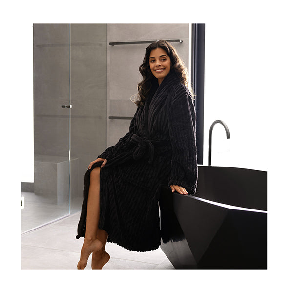 Bambury Channel Fleece Robe Charcoal