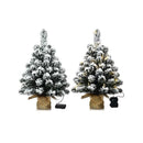 Set Of 2 Pre Lit Snow Flocked Tabletop Christmas Tree