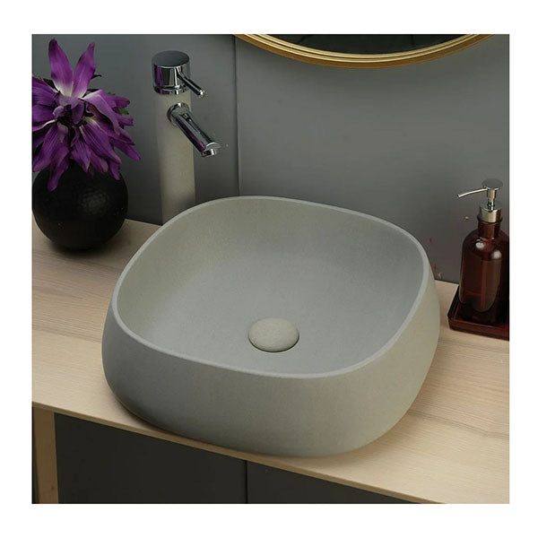 Solid Limestone Square Basin Matte Stone Finish Above Counter Top 440mm