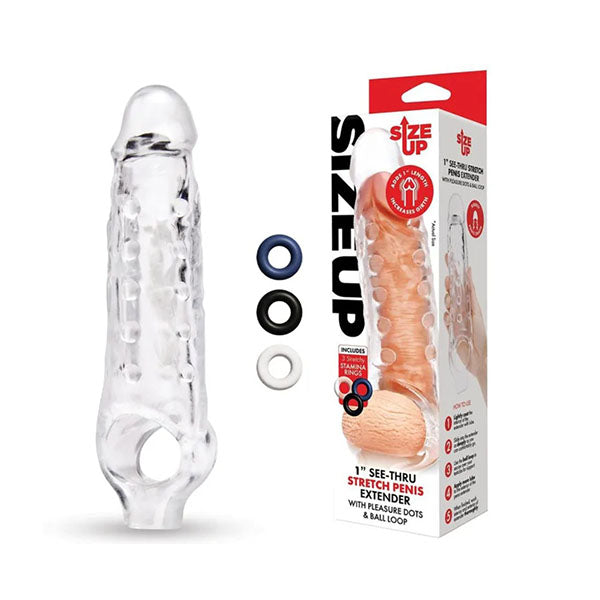 Size Up 1 Inch See Thru Stretch Penis Extender Clear Penis Sleeve
