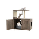 Tall Wooden Cat Tower With Scratching Post And Mat Dangling Ball