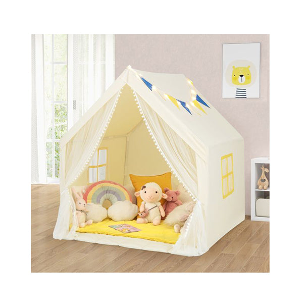 Large Play Tent With Washable Cotton Mat And Star Lights For Kids