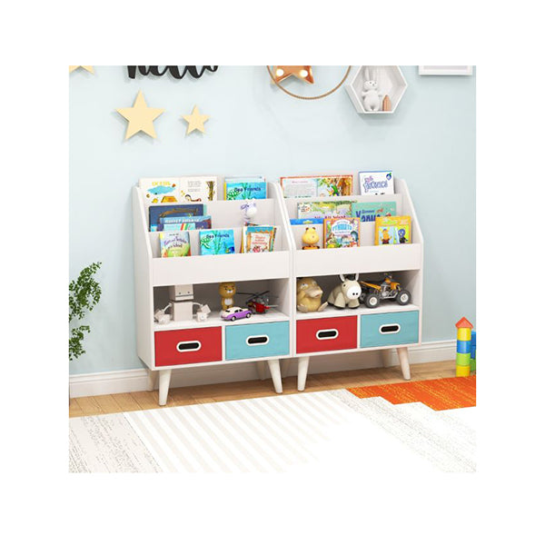 Kids Bookshelf Book Display Rack With 3 Tier Bookshelves And 2 Drawers ...