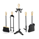 Iron Fireplace Set With Broom And Shovel And Poker And Tongs And Stand