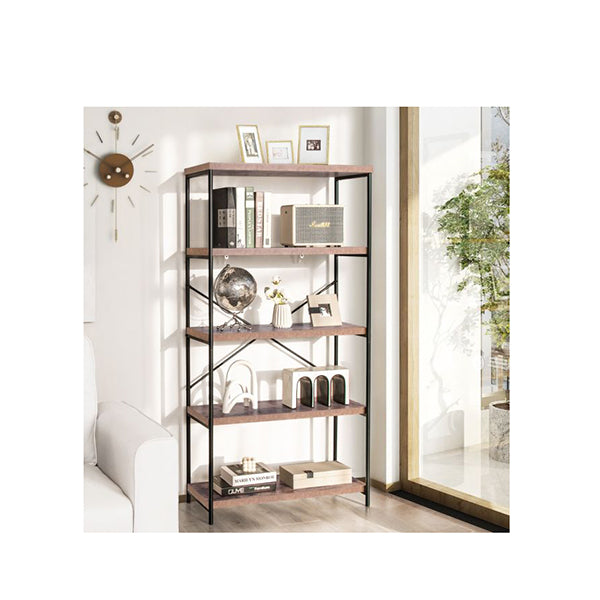 Industrial Wood Bookcase With Metal Frame And Anti Toppling Device