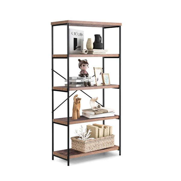 Industrial Wood Bookcase With Metal Frame And Anti Toppling Device