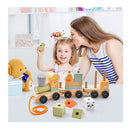 3 Section Wooden Train Set With Stackable Building Blocks