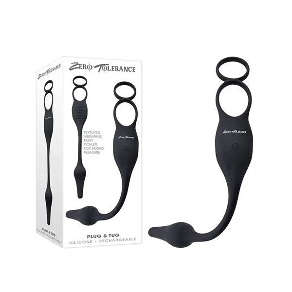 Zero Tolerance Plug And Tug Black Vibrating Cock Ring With Anal Plug