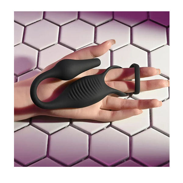 Zero Tolerance Plug And Tug Black Vibrating Cock Ring With Anal Plug