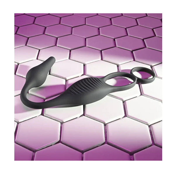 Zero Tolerance Plug And Tug Black Vibrating Cock Ring With Anal Plug