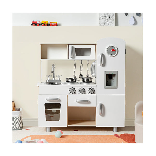 Wooden Pretend Cooking Food Playset with Water Dispenser for Kids