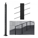 Cable Railing Post, 42" x 1" x 2" Steel 30° Angled Hole Stair Railing Post, 12 Pre-Drilled Holes, SUS304 Stainless Steel Cable Rail Post with Horizontal and Curved Bracket, 1-Pack, Black, 106.7*2.5*5 cm