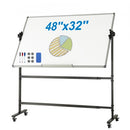 Rolling Whiteboard, 48x32 inch Double-Sided Magnetic Mobile Whiteboard, 360° Reversible Adjustable Height Dry Erase Board with Wheels & Movable Tray for Office School