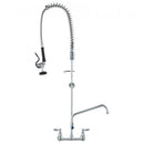 Commercial Faucet with Pre-Rinse Sprayer, 47" Height, 8" Center, 12" Swing Spout, Wall Mount Kitchen Sink Faucet, Brass Constructed Device with Pull Down Spray, for 1/2/3 Compartment Sink