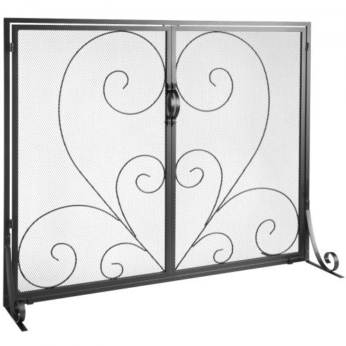 990x802MM Fireplace Screen 2-Panel Iron Mesh Spark Guard Vintage Black