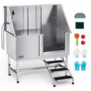 Stainless Steel Dog Washing Station, 127 cm Pet Grooming Tub w/ Stairs, PE Water Filter Board, Faucet & Showerhead & Soap Holder Dog Bathtub for Large & Medium & Small Pets (Right Door)