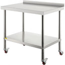 Stainless Steel Prep Table, 30 x 24 x 35 Inch, 440lbs Load Capacity Heavy Duty Metal Worktable with Backsplash Adjustable Undershelf & 4 Casters, Commercial Workstation for Kitchen Restaurant