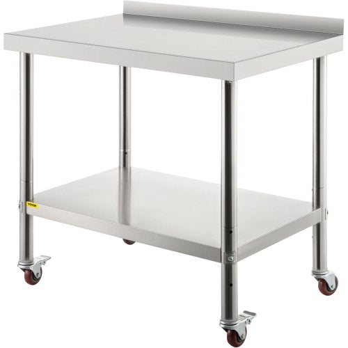 Stainless Steel Work Prep Table Kitchen Work Table 36x24in w/ 4 Casters