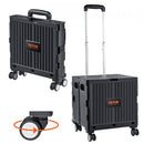 Foldable Utility Cart, 50 kg Load Capacity, Folding Portable Rolling Crate Handcart with Heavy Duty Telescoping Handle and 4 Rotate Wheels for Travel Shopping Moving Luggage Office Use, Black