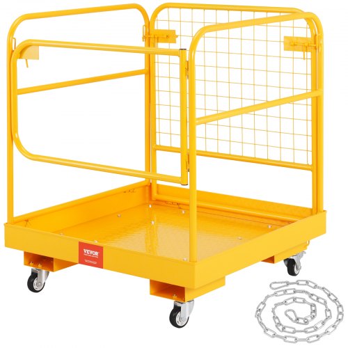 Forklift Safety Cage, 544 kg Load Capacity, 92 x 92 cm Folding Forklift Work Platform with Lockable Swivel Wheels, Drain Hole, and Device Chain, Holds 1 to 2 Adults, Perfect for Aerial Work
