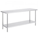 Stainless Steel Prep Table, 24 x 72 x 34 Inch, Heavy Duty Metal Worktable with 3 Adjustable Height Levels, Commercial Workstation for Kitchen Garage Restaurant Backyard