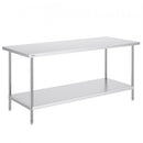Stainless Steel Prep Table, 30 x 72 x 34 Inch, Heavy Duty Metal Worktable with 3 Adjustable Height Levels, Commercial Workstation for Kitchen Garage Restaurant Backyard