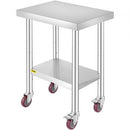 Stainless Steel Work Table 610x460mm 4 Wheels Food Prep Commercial Grade 2 Layers