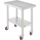762x457mm Stainless Steel Bench Commercial Work Bench Food Prep Table w/Wheels