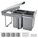 Pullout Trash Can for Kitchen Cabinets, 20+10+10L Double Under Sink Garbage Waste Recycling Bin, Under Mount Waste Container, with Heavy Duty Metal Full Extension Sliding System and Handle