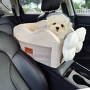 Console Dog Car Seat, Center Console Dog Booster Seat for Small Dog, Pet Car Seat for Car Armrest with Clip-On Leash, Adjustable Straps, Supports up to 3.6 kg, Light Brown