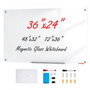 Magnetic Glass Whiteboard, Dry Erase Board 36"x24", Wall-Mounted Large White Glassboard Frameless, with Marker Tray, an Eraser and 2 Markers, White