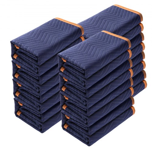 Moving Blankets, 2032 x 1829 mm, 15.6 kg/dz, 12 Packs, Professional Non-Woven & Recycled Cotton Packing Blanket, Heavy Duty Mover Pads for Protecting Furniture, Floors, Appliances, Blue/Orange