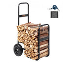Firewood Log Cart, 113 kg Load Capacity, Outdoor and Indoor Wood Rack Storage Mover with Pneumatic Rubber Wheels, Heavy Duty Steel Dolly Hauler, Firewood Carrier for Fireplace, Fire Pit, Black