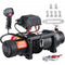Electric Winch, 4536 kg Load Capacity Nylon Rope Winch, IP67 8.9 mm x 25.9 m ATV Winch with Wireless Handheld Remote & Hawse Fairlead for Towing Jeep Off-Road SUV Truck Car Trailer Boat