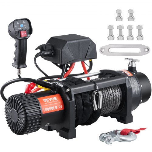 Electric Winch, 4536 kg Load Capacity Nylon Rope Winch, IP67 8.9 mm x 25.9 m ATV Winch with Wireless Handheld Remote & Hawse Fairlead for Towing Jeep Off-Road SUV Truck Car Trailer Boat