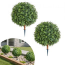 Artificial Topiary Boxwood Trees with Ground Spike, 2 Set 559mm Faux Shrubs & Bushes Potted Plants, Fake Silk Tree Look Real for Decor Front Porch Outdoor Indoor Patio Garden Balcony Backyard
