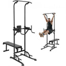 Power Tower with Bench, 10-Level Height Adjustable Pull Up Bar Stand Dip Station & Detachable Bench, Multi-Function Home Gym Strength Training Fitness Equipment with Backrest, Elbow Pads, 440LBS