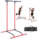Power Tower Dip Station, 2-Level Height Adjustable Pull Up Bar Stand, Multi-Function Strength Training Workout Equipment, Home Gym Fitness Dip Bar Station, 220LBS Weight Capacity, Black & Red