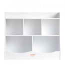 Wood Kid Storage Cubby, Toy Storage Organizer with Bookshelf, 5-Cubby Wood Toy Storage Cabinet, Children Book Toy Shelf for Kids Room, Playroom, Kindergarten, Nursery, White