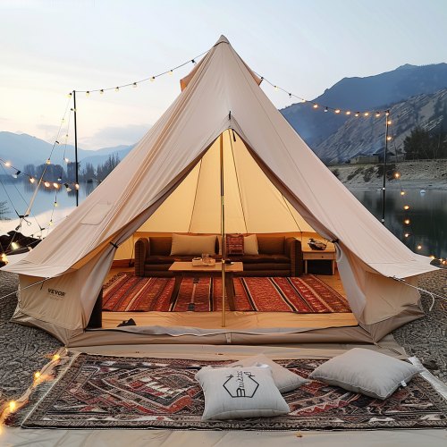 Canvas Bell Tent, 4 Seasons 6 m/19.68 ft Yurt Tent, Canvas Tent for Camping with Stove Jack, Breathable Tent Holds up to 10 People, Family Camping Outdoor Hunting Party