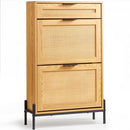 Rattan Shoe Cabinet Shoe Organizer with 2 Flip Drawers & 1 Slide Drawer
