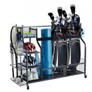 Golf Storage Garage Organizer, 3 Golf Bag Stand Holder and Other Sports Equipment Storage Rack, Rolling Ball Cart on Wheels, Outdoor Sport Gear and Toy Storage with Baskets & Hooks, Steel, Black