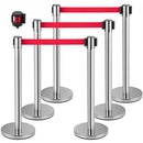 Crowd Control Stanchion, Set of 6 Pieces Stanchion Set, Stanchion Set with 2 m Red Retractable Belt, Crowd Control Barrier with Rubber Base – Easy Connect Assembly for Crowd Control (Silv