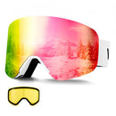 Frameless Ski Goggles, Magnet Cylindrical Lens with Pink Revo Coating, OTG Anti fog Snow Goggles for Men Women Youth, TPU Frame & Ventilation Structure, Fit for Skiing, Skating, Snowboarding