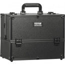 Makeup Train Case 370MM Large Portable Cosmetic Case, 6 Tier Trays Professional Makeup Storage Organizer Box Make Up Carrier with Handle And Strap Travel Case for Women and Girls - Black