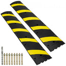 2PCs 6 ft Rubber Speed Hump, 2 Channel, 10000 kg/axle Capacity Heavy Duty Traffic Speed Bump, with High Reflective Yellow Strip 8 Expansion Screws and 1 Drill, for Asphalt Concrete Gravel Roads