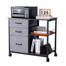 Mobile Metal File Cabinet with 3 Fabric Drawers and 2 Open Shelves Brown