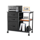 Mobile Metal File Cabinet with 3 Fabric Drawers and 2 Open Shelves Black