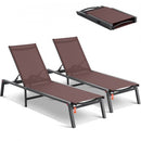 Chaise Lounge Chairs Outdoor, Aluminum Patio Lounge Chairs with Adjustable 5-Position, Folding Pool Lounge Chairs Recliner and Full Flat Tanning Chairs for Patio, Beach, Pool, Brown, 2 pcs