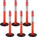 6Pack Traffic Delineator Posts 44 Inch Height, PE Delineator Cones Post Kit 10 inch Reflective Band, Delineators Post with Rubber Base 16 inch for Construction Sites, Facility Management etc.